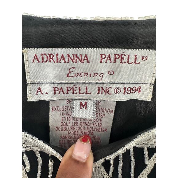 Adrianna Papell Evening Black Silver Formal Beaded Dressy Silk Jacket Medium - Picture 2 of 13